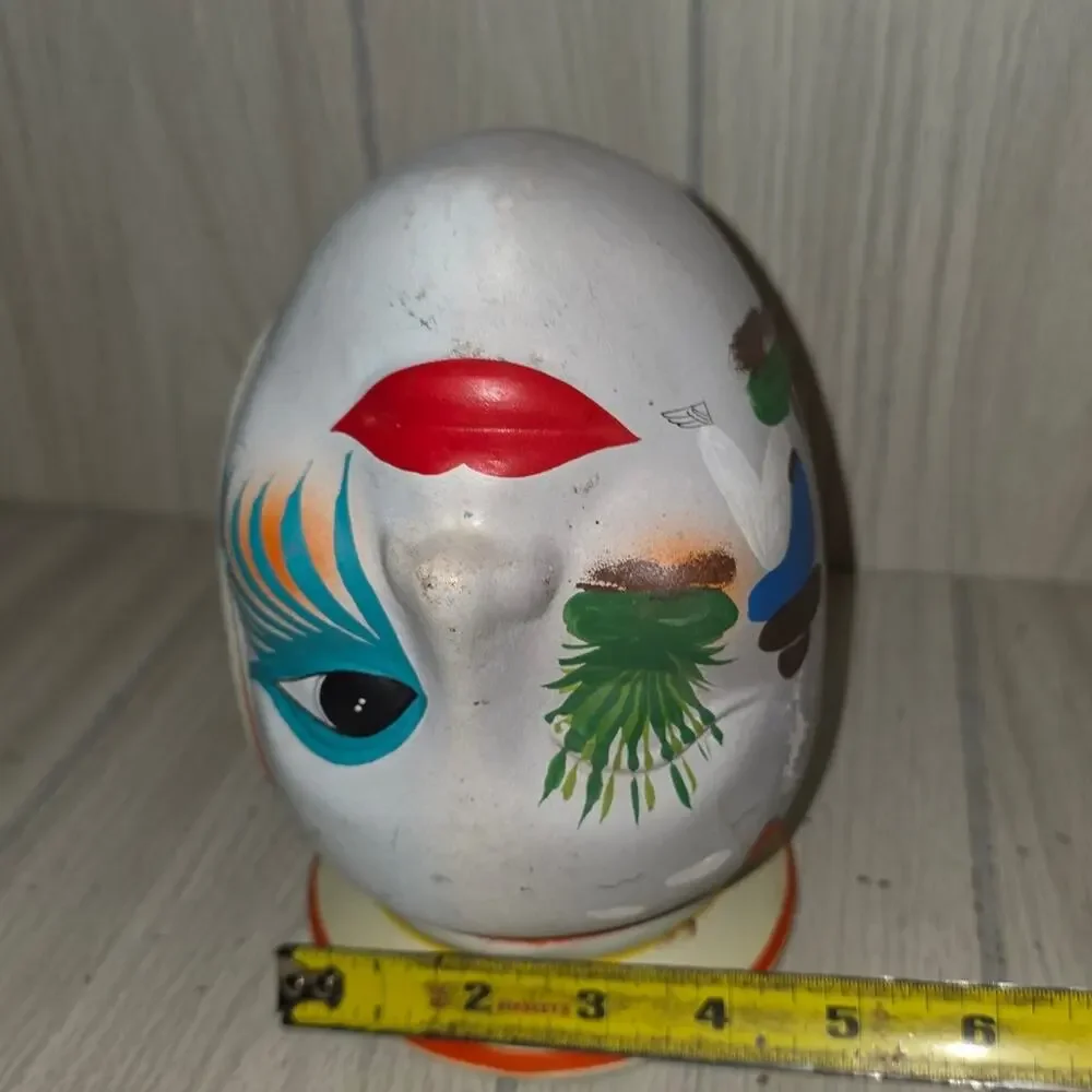 Vtg Mexican Folk Art Pottery Head Vase Mask Hand Painted Unique Signed Planter